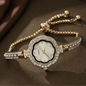 SALE 18k Gold Filled Chain Iridescent Inlay Pearl Vintage Wrist Watch